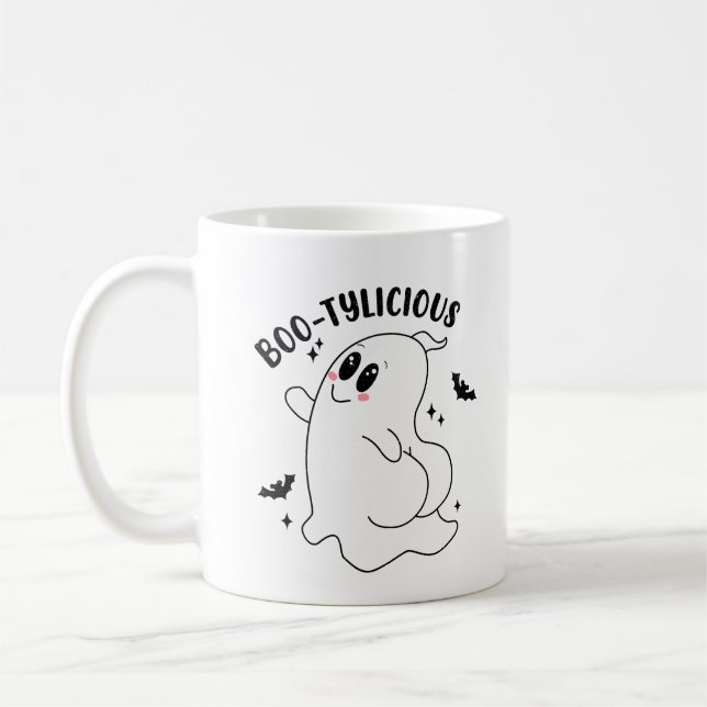 Boo - tyliskt roligt Halloween Kaffemugg (Vänster)