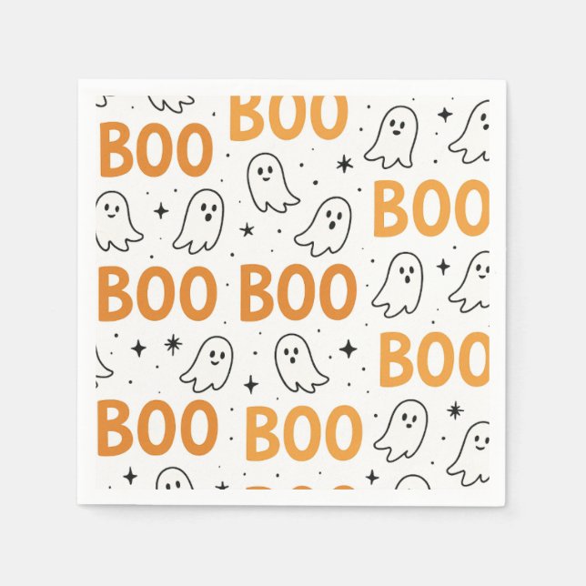 BOO Typography Playful White Spöken Halloween Pappersservett (Framsidan)