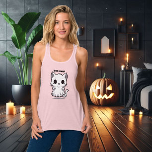 BOO UWU! Chibi Ghost Cat Halloween Illustration Linne Med Racerback