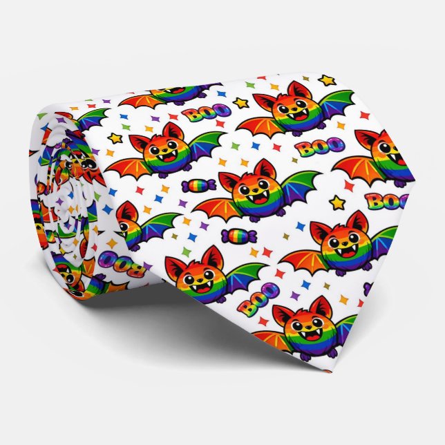 🦇🌈 BOO‑vacker regnbågsfladdermus godis slips (Rullad)
