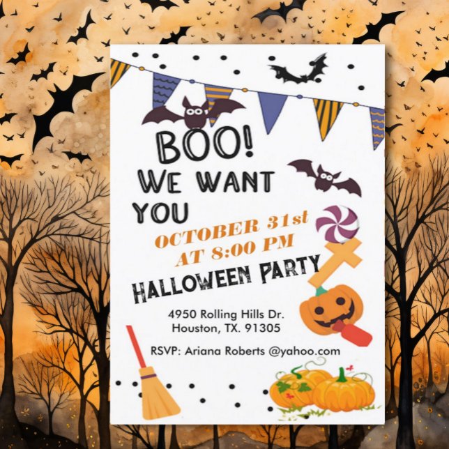 Boo vi vill ha dig Barn Halloween fest Inbjudningar (Skapare uppladdad)