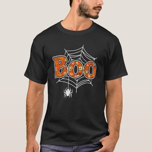 Boo Webben Spider Halloween Day Party Bus eller go T Shirt (Framsida)