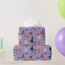 Boo! Witch and Broom Seamless Halloween Gift Wrap