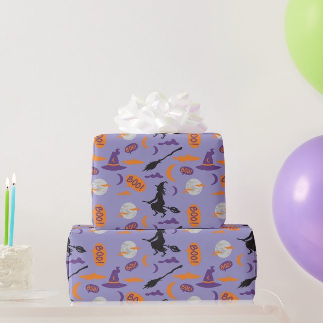 Boo! Witch and Broom Seamless Halloween Gift Wrap Presentpapper (Festgåvor)