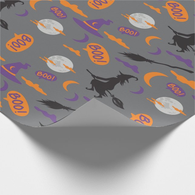 Boo! Witch, Broom och Måne Halloween Gift Wrap Presentpapper (Hörn)