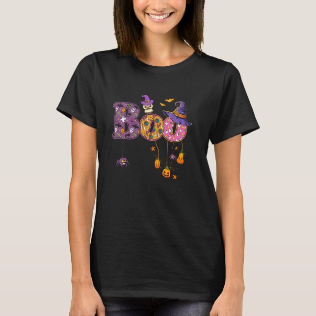 Boo Witch Hat Uggla Spiders Fladdermus Pumkin Funn T Shirt (Framsida)