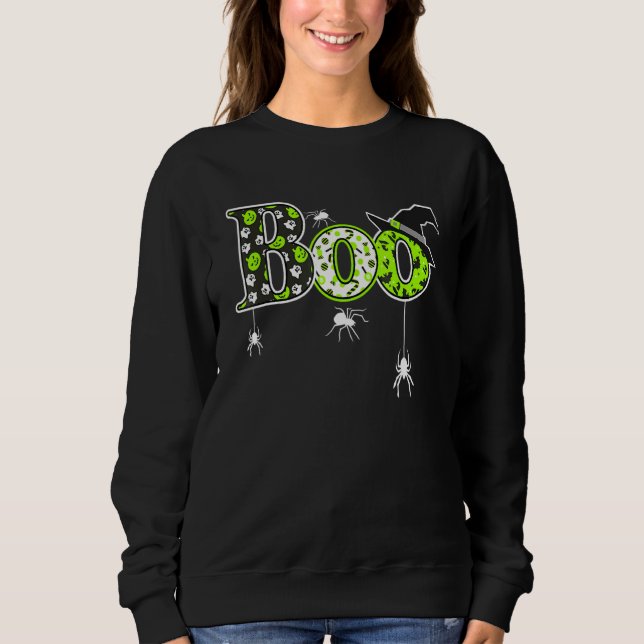 Boo With Spiders And Witch Hat Halloween T Shirt (Framsida)