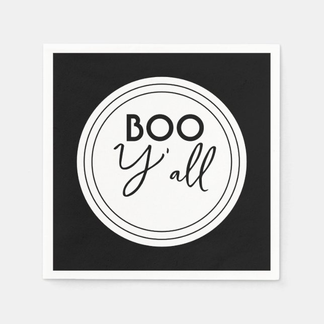 Boo Y’all Black and White Halloween Party Design Pappersservett (Framsidan)