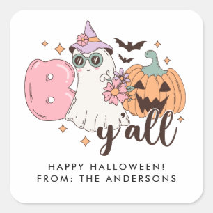 Boo y all Retro Groovy Halloween Fyrkantigt Klistermärke
