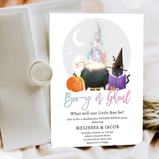 Boo-y eller Ghoul Boy Halloween Gender Reveal Inbjudningar (Skapare uppladdad)
