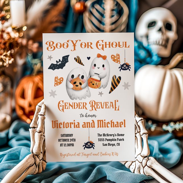 Boo Y eller Ghoul Halloween Gender Reveal Baby Sho Inbjudningar (Skapare uppladdad)
