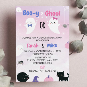 Boo y eller Ghoul Halloween Gender Reveal Inbjudningar
