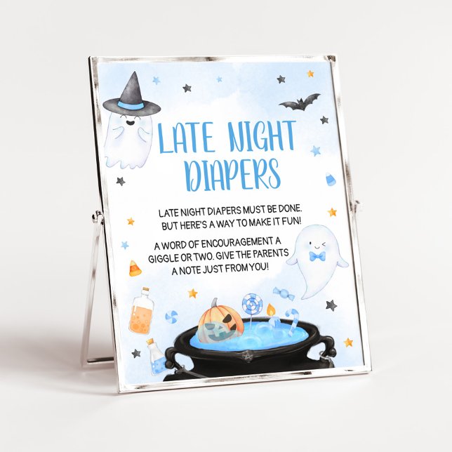 Boo-y Halloween Baby Shower Late Night Diaper Poster (Blue Oh Sheet Baby Shower Late Night Diapers Sign)