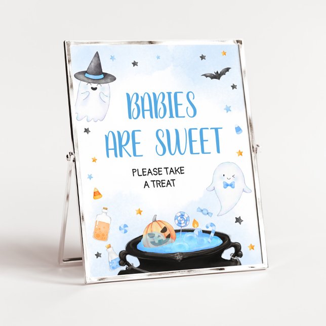 Boo-y Halloween Baby Shower Spädbarn är Sweet Poster (Blue Oh Sheet Baby Shower Babies are Sweet Sign)