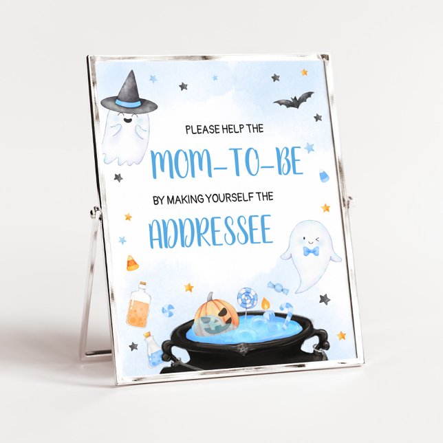 Boo-y Halloween babykuvert Station Poster (Blue Oh Sheet Baby Shower Envelope Station Sign)
