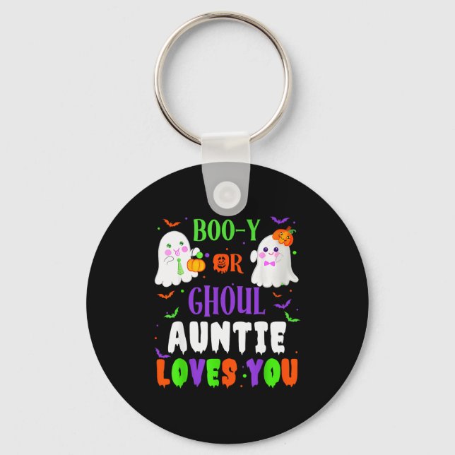 Boo-y Or Ghoul Auntie Loves You Boo Halloween Baby Nyckelring (Framsida)