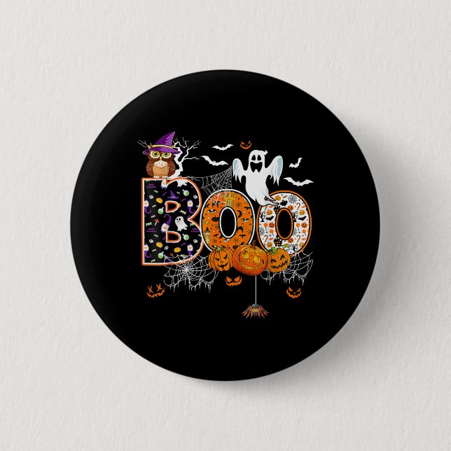 Boo y uggla pumpa spök Halloween män kvinnor barn Knapp (Framsida)