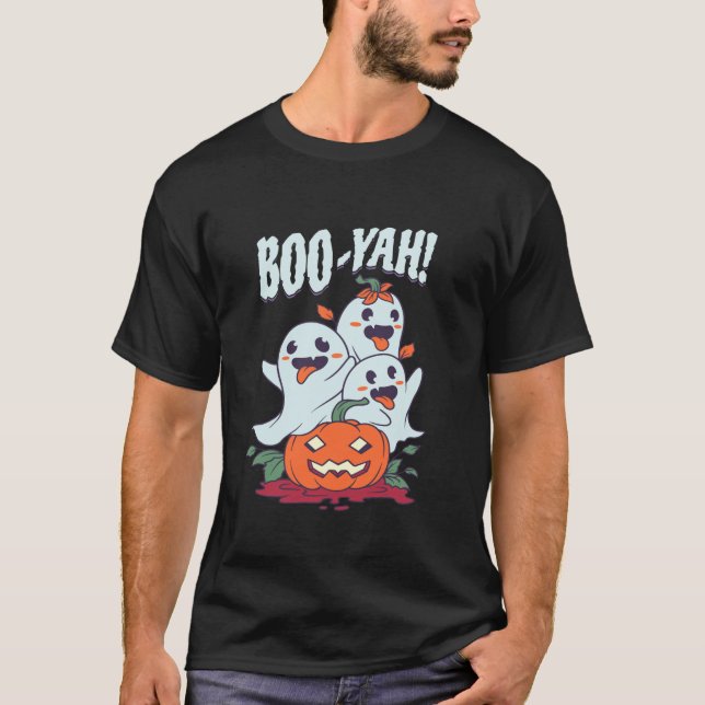 Boo Yah Funny Ghost Jack o lantern Pumpkin Hallowe T Shirt (Framsida)