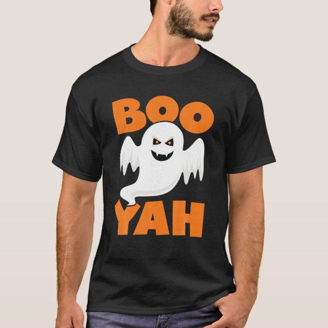 Boo Yah Funny Spooky Cute Halloween Fall Ghost Boy T Shirt (Framsida)