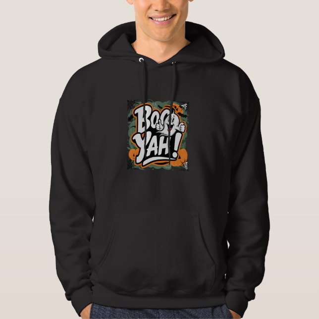 Boo Yah Halloween Ghost Pumpkins Spooky Hoodie (Framsida)