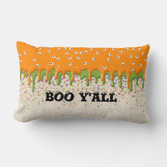 Boo Y'all EyebullSprinkles Linen Halloween Roligt Lumbarkudde (Framsida)