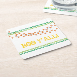 Boo Y'all Halloween Family Fall Roligt Underlägg Papper Kvadrat