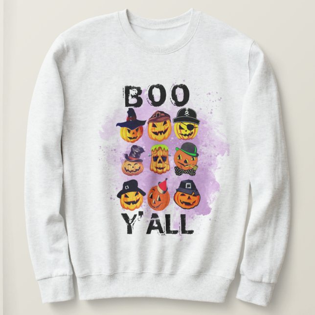 Boo Yall Halloween Hoodie Pumpkin Carving Design T Shirt (Design framsida)
