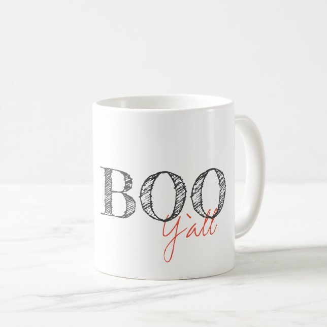 Boo Y'all Modern Text Halloween Southern Roligt Kaffemugg (Framsida höger)