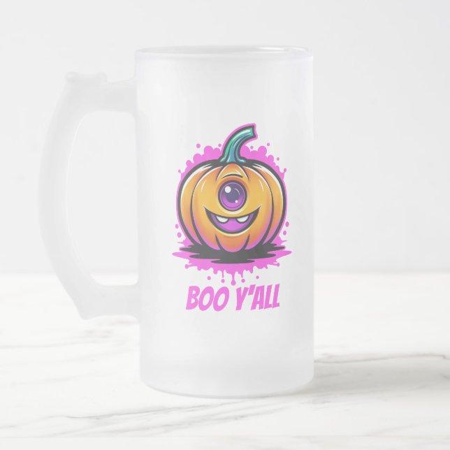 Boo Y'All, snyggt halloween-design Frostat Ölglas (Vänster)