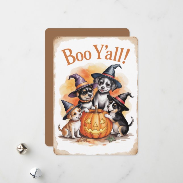 "Boo Y'all!" Söt Valp Halloween Julkort (Fram/Back In Situ)
