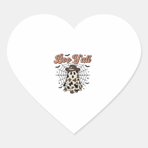 Boo Y'all västerländsk spök Halloween-design Hjärtformat Klistermärke