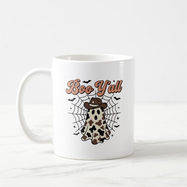 Boo Y'all västerländsk spök Halloween-design Kaffemugg (Vänster)