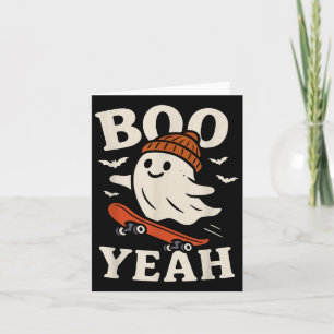 Boo Yeah Rolig Spökis I Keps Skateboard Halloween Kort