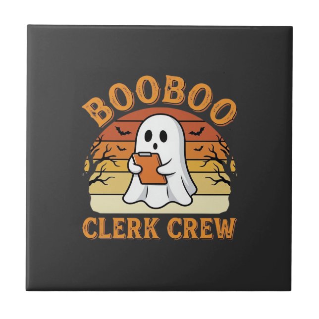 Booboo Clerk Crew Halloween Ghost Design_1 Kakelplatta (Framsidan)