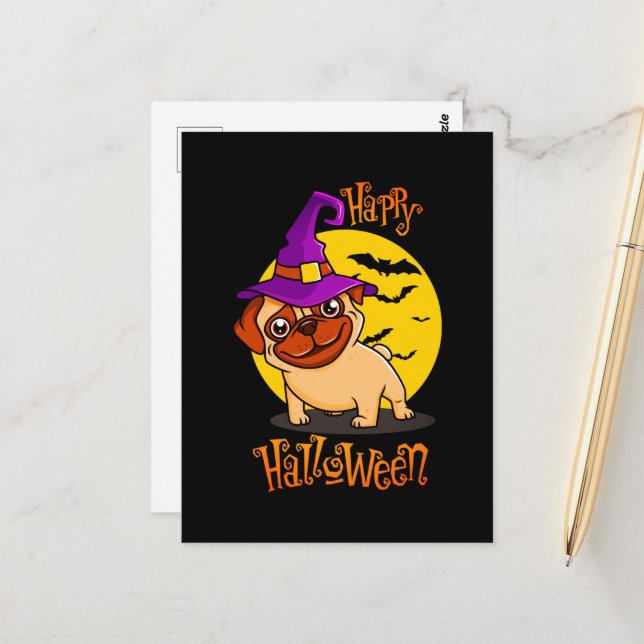 BooF-Bruno the Witchy Fransk Bulldog Vykort (Fram/Back In Situ)