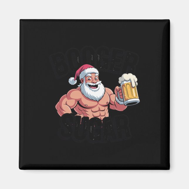 Booger Sugar Santa Funny Muscular jul Memb Magnet (Framsidan)