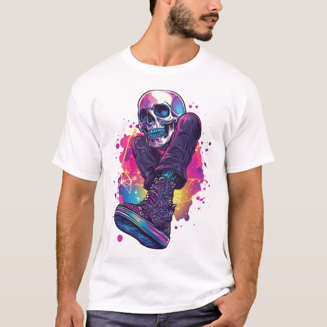 Boogie Bones � Funny 70s Disco Skull T Shirt (Framsida)