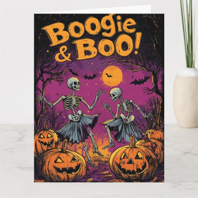 Boogie och Boo! - Halloween Skeletons och Pumpkins Kort (Framsida)
