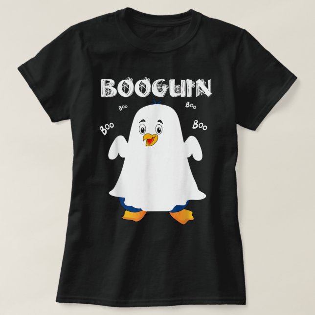 Booguin Halloween penguin i spökkostummen roligt T Shirt (Design framsida)