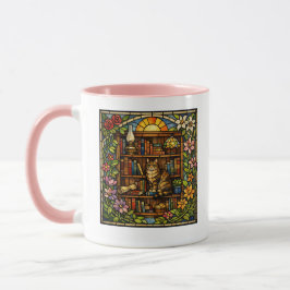 Book and Cat Lovers Faux Stain Glass Mugg