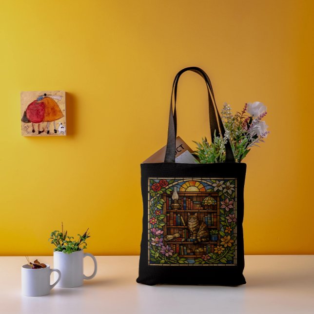 Book and Cat Lovers Faux Stain Glass Tygkasse (Skapare uppladdad)