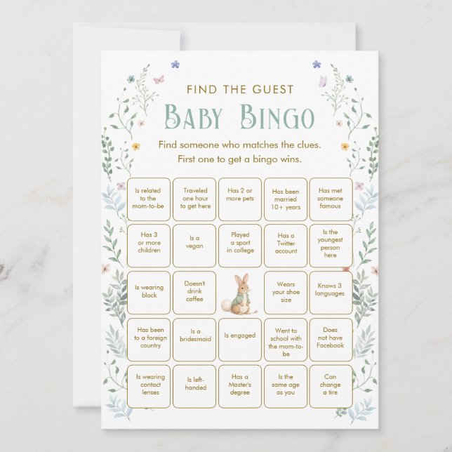 Book Baby Shower Find the Guest Bingo Game Card Inbjudningar (Framsida)