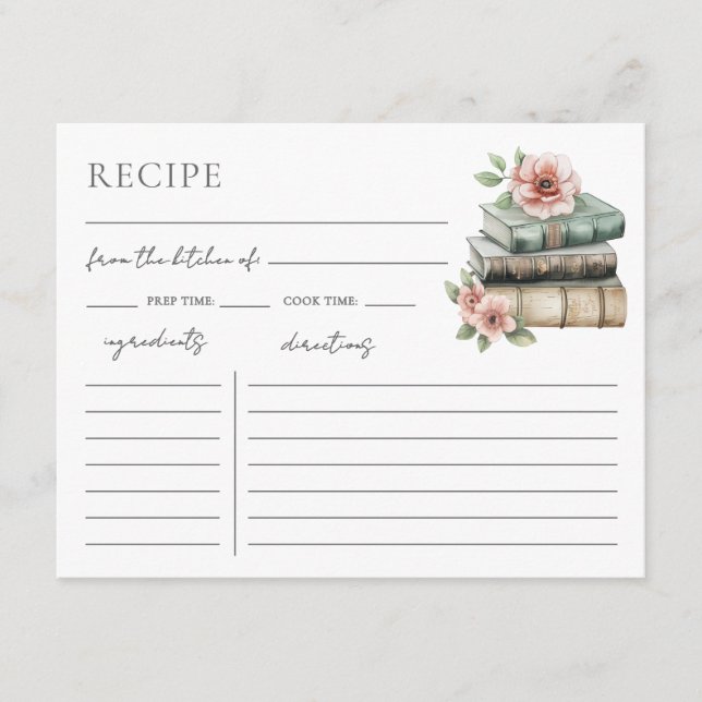 Book Bridal Shower Recipe Request Card Tilläggskort (Framsida)