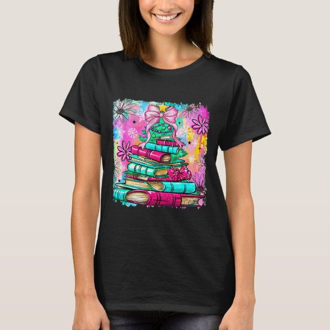 Book Christmas Tree Lights Teacher Librarian Book  T Shirt (Framsida)