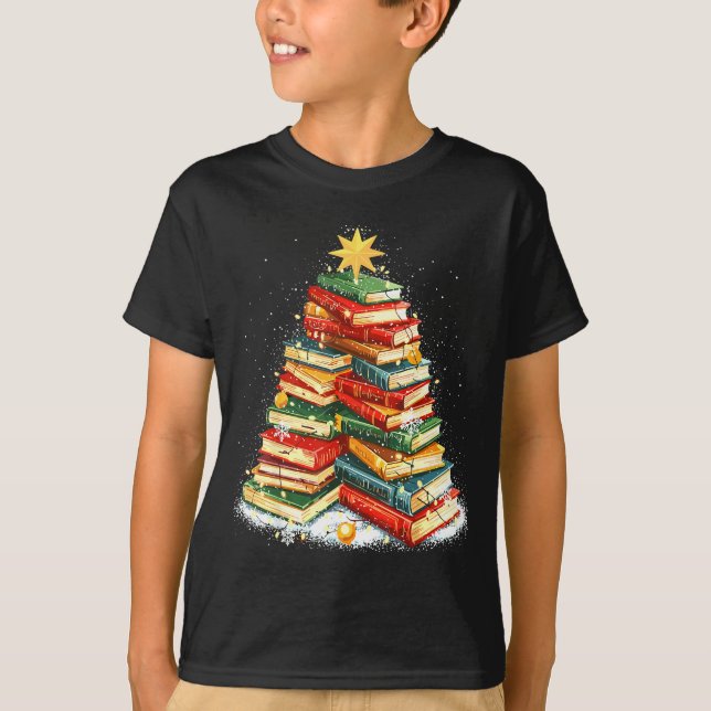 Book Christmas Tree Reading  T Shirt (Framsida)