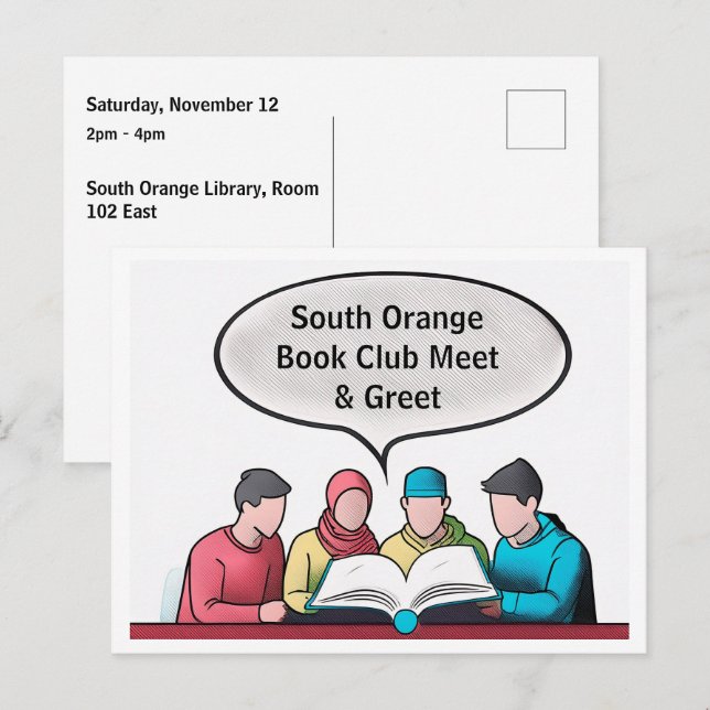 Book Club Open Invitation Customizable Vykort (Fram/baksida)