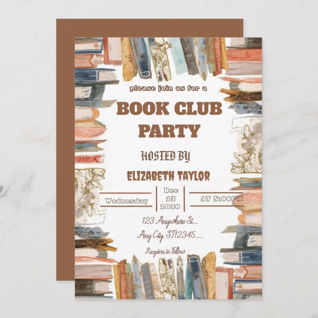 Book Club Party Invitation – Cozy Reading Night Inbjudningar (Fram/baksida)