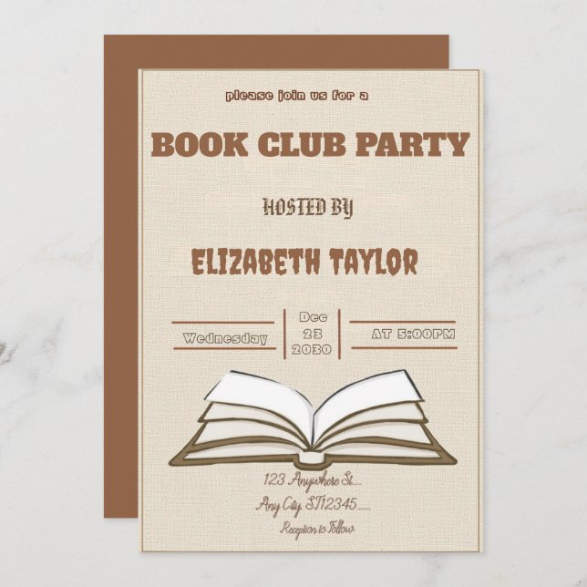 Book Club Party Invitation – Cozy Reading Night Inbjudningar (Fram/baksida)
