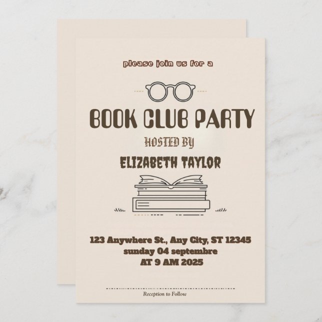 Book Club Party Invitation – Cozy Reading Night Inbjudningar (Fram/baksida)