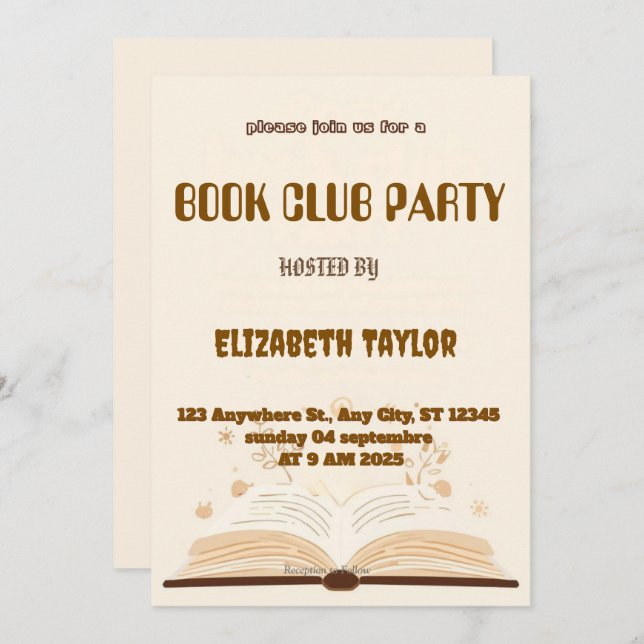 Book Club Party Invitation – Cozy Reading Night Inbjudningar (Fram/baksida)